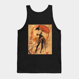 Japanese Geisha with Umbrella Illustration Tank Top